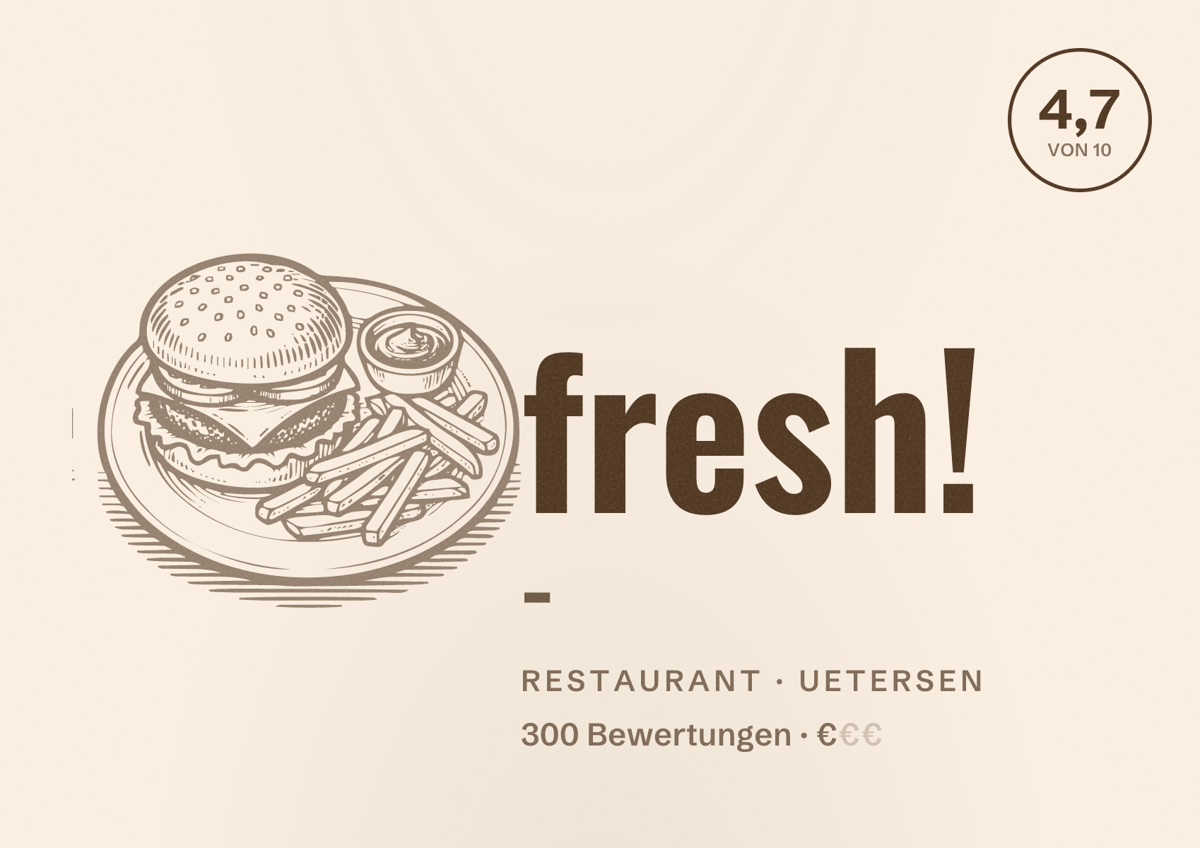 Illustriertes Poster von fresh! -, Restaurant in Uetersen: Bewertung 4,7 von 10 aus 300 Bewertungen, Preisniveau €