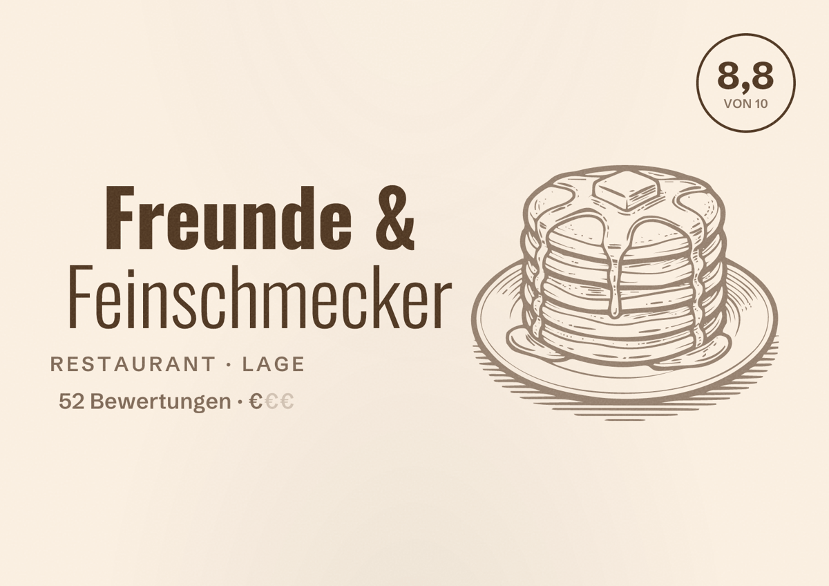 Illustriertes Poster von Freunde & Feinschmecker, Restaurant in Lage: Bewertung 8,8 von 10 aus 52 Bewertungen, Preisniveau €