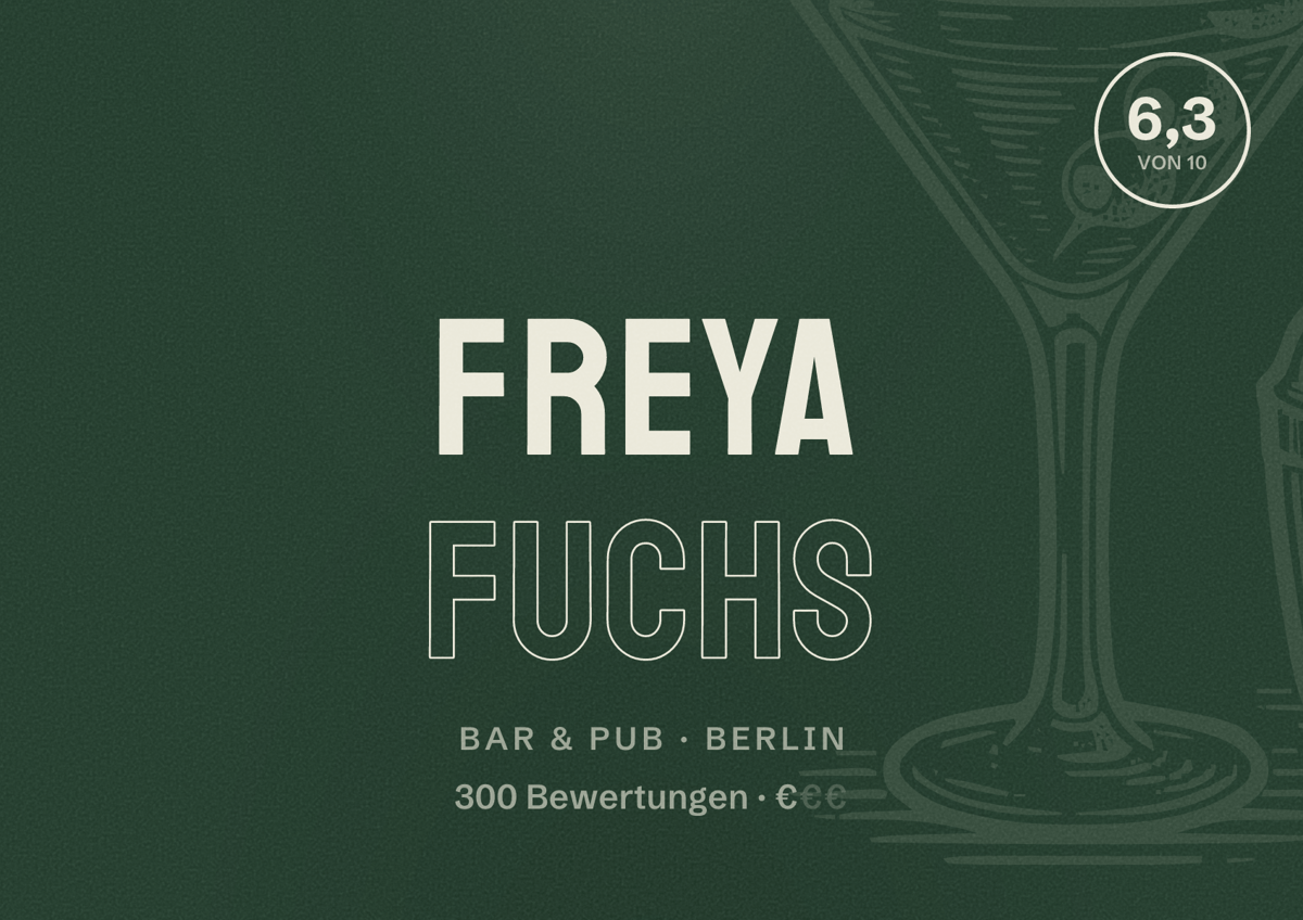 Illustriertes Poster von Freya Fuchs, Bar & Pub in Berlin: Bewertung 6,3 von 10 aus 300 Bewertungen, Preisniveau €