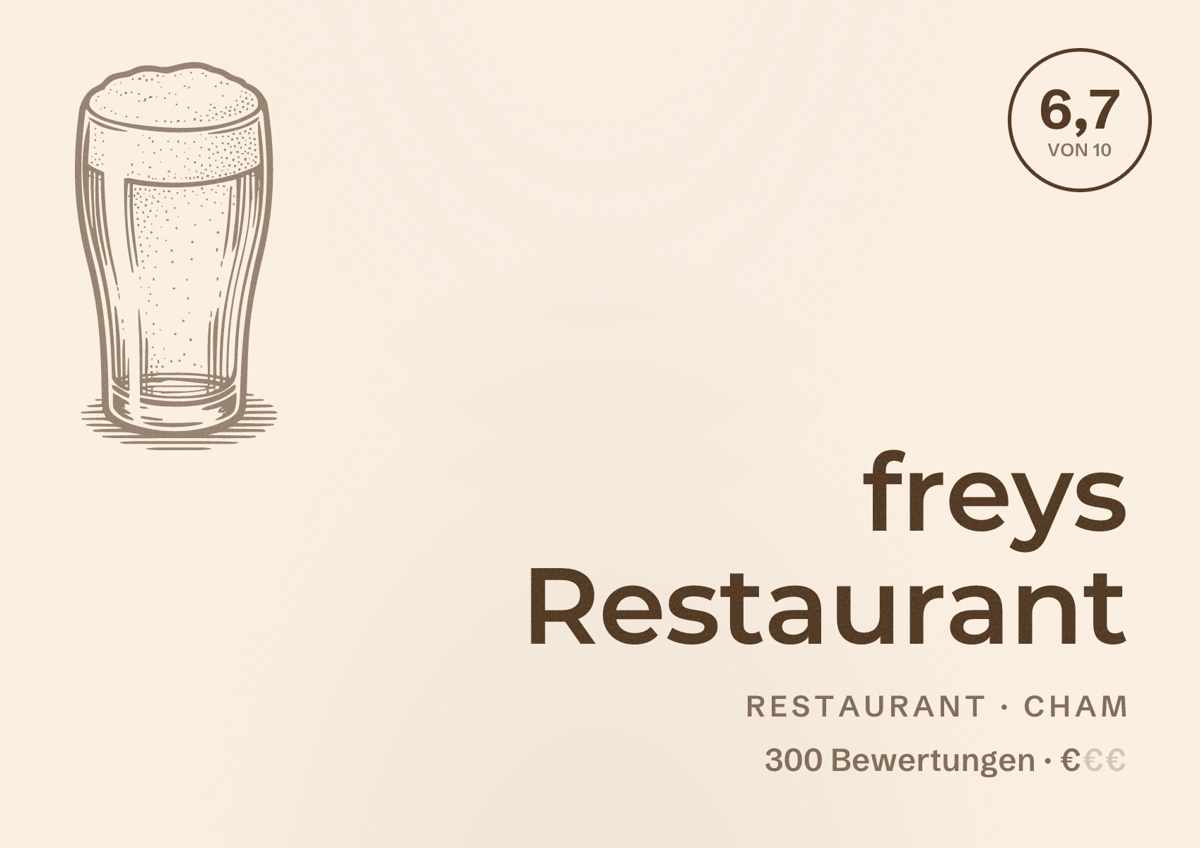 Illustriertes Poster von freys Restaurant, Restaurant in Cham: Bewertung 6,7 von 10 aus 300 Bewertungen, Preisniveau €