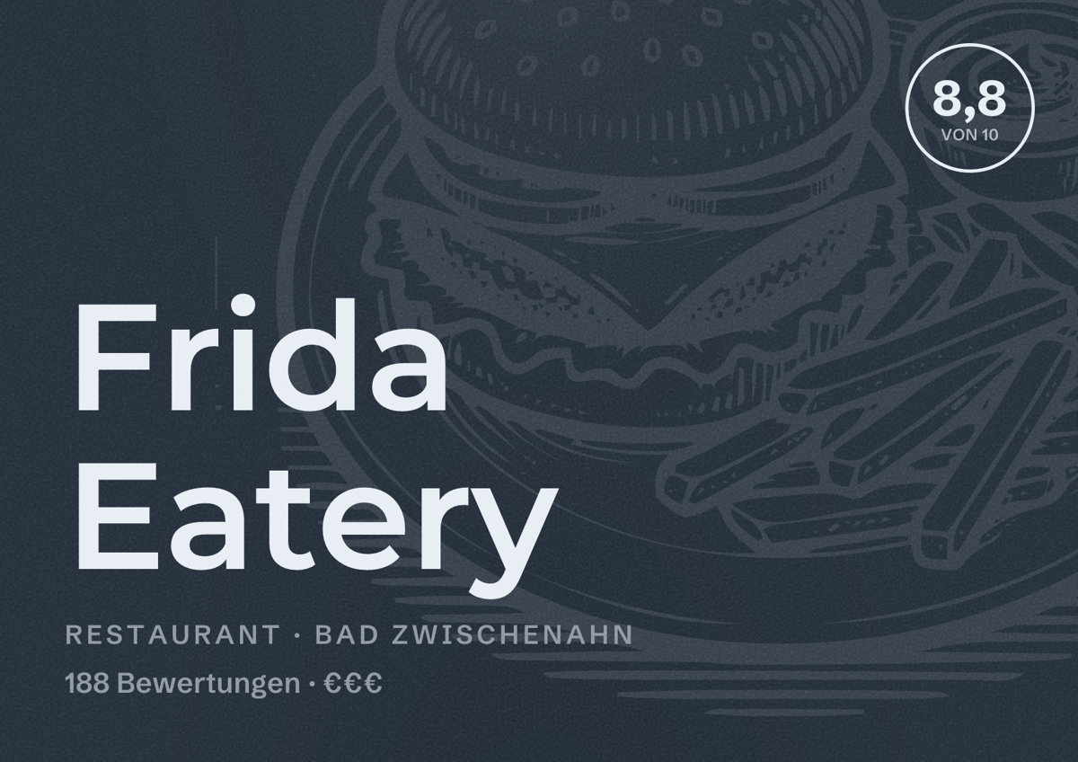 Illustriertes Poster von Frida Eatery, Restaurant in Bad Zwischenahn: Bewertung 8,8 von 10 aus 188 Bewertungen, Preisniveau €€€