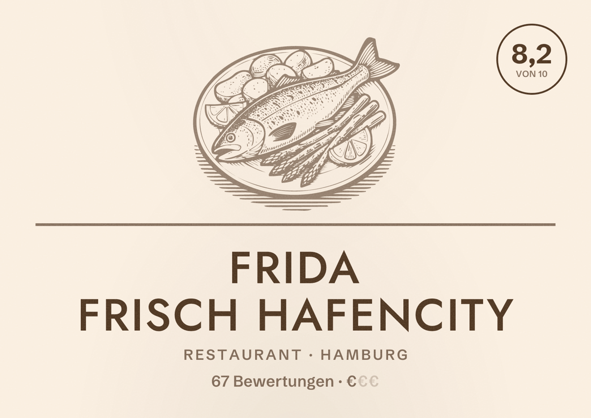 Illustriertes Poster von FRIDA FRISCH Hafencity, Restaurant in Hamburg: Bewertung 8,2 von 10 aus 67 Bewertungen, Preisniveau €