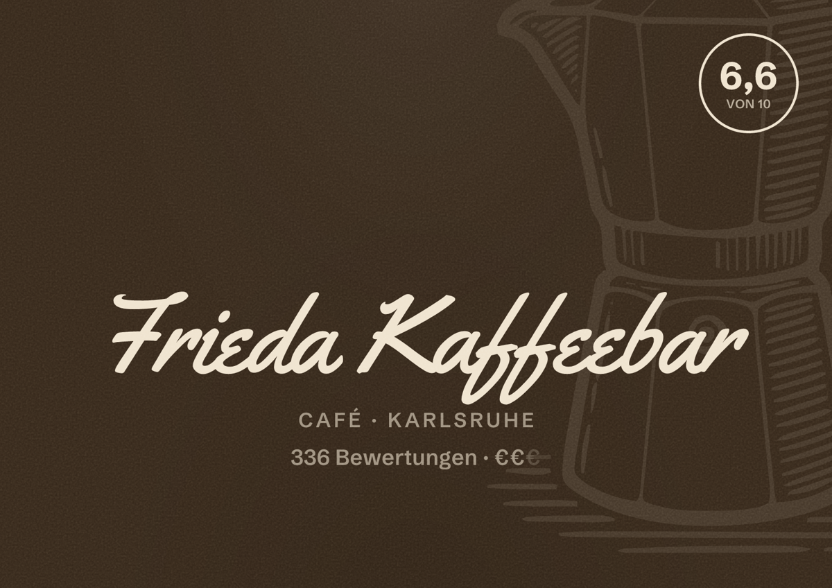 Illustriertes Poster von Frieda Kaffeebar, Café in Karlsruhe: Bewertung 6,6 von 10 aus 336 Bewertungen, Preisniveau €€