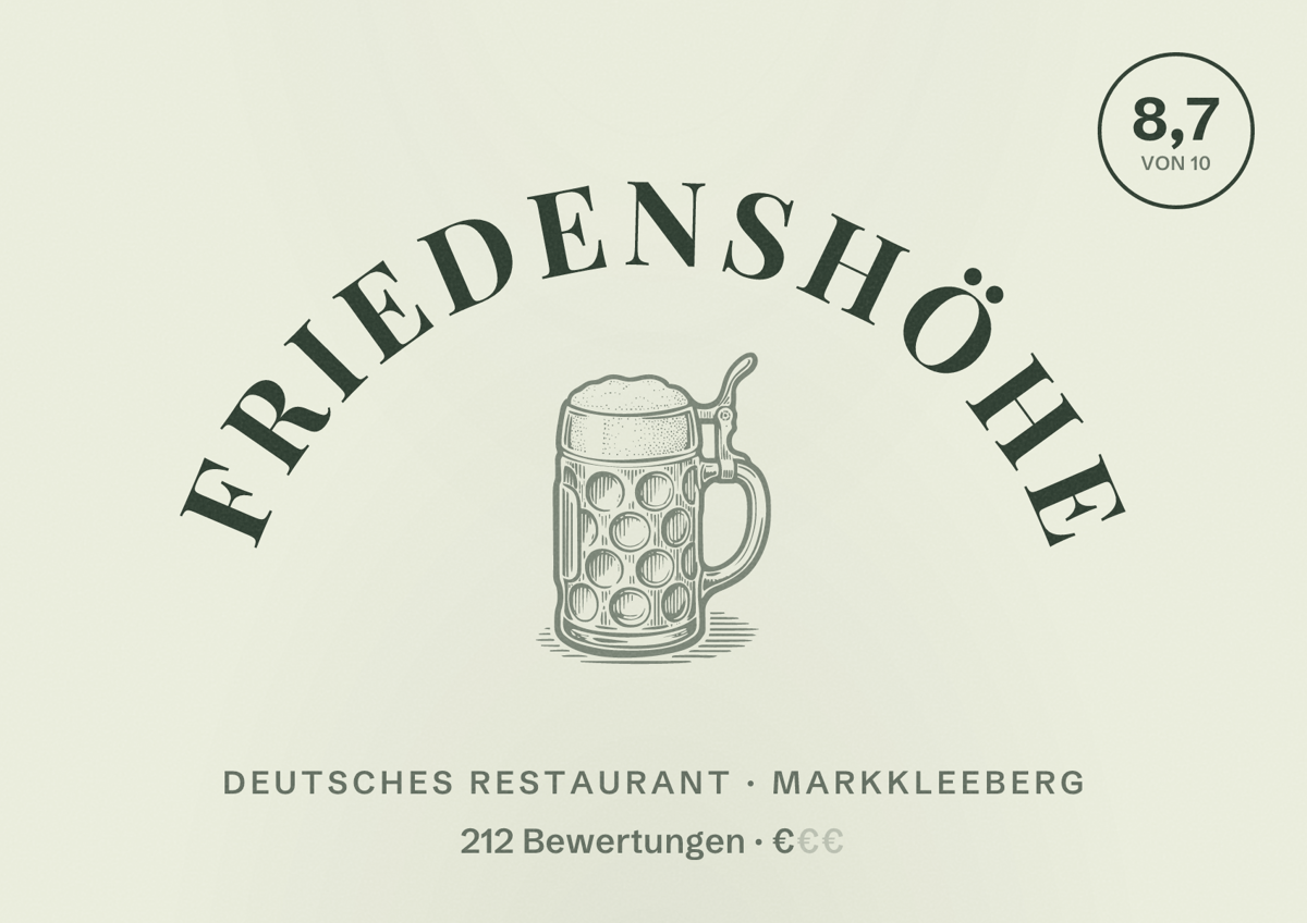 Illustriertes Poster von Friedenshöhe, Deutsches Restaurant in Markkleeberg: Bewertung 8,7 von 10 aus 212 Bewertungen, Preisniveau €