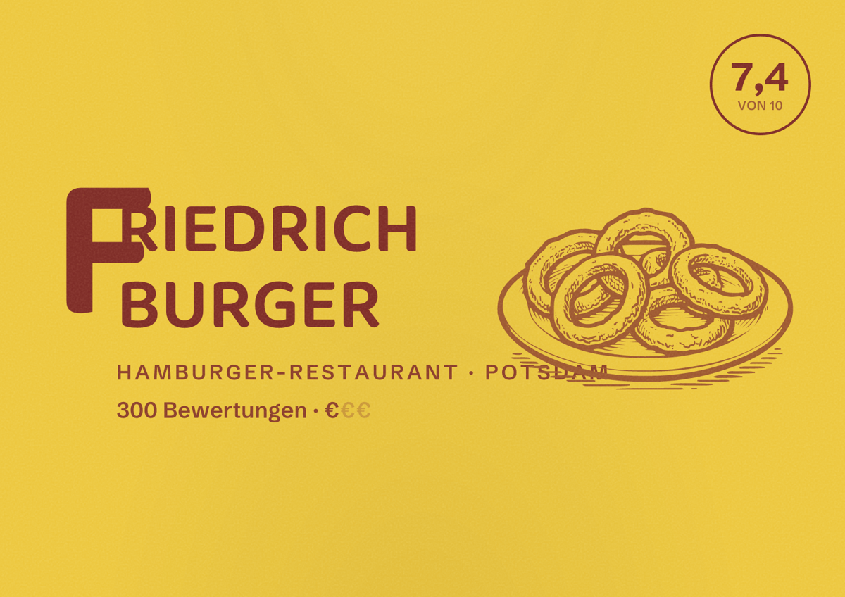 Illustriertes Poster von FRIEDRICH BURGER, Hamburger-Restaurant in Potsdam: Bewertung 7,4 von 10 aus 300 Bewertungen, Preisniveau €