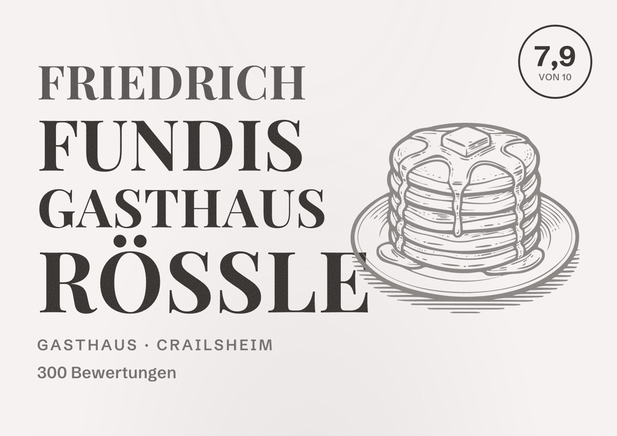 Illustriertes Poster von Friedrich Fundis Gasthaus Rößle, Gasthaus in Crailsheim: Bewertung 7,9 von 10 aus 300 Bewertungen