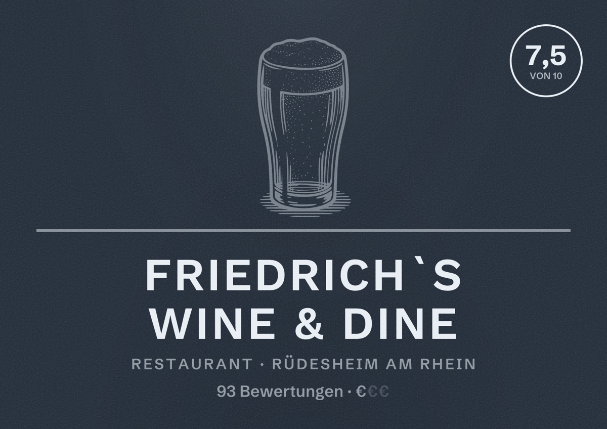 Illustriertes Poster von Friedrich`s Wine & Dine, Restaurant in Rüdesheim am Rhein: Bewertung 7,5 von 10 aus 93 Bewertungen, Preisniveau €