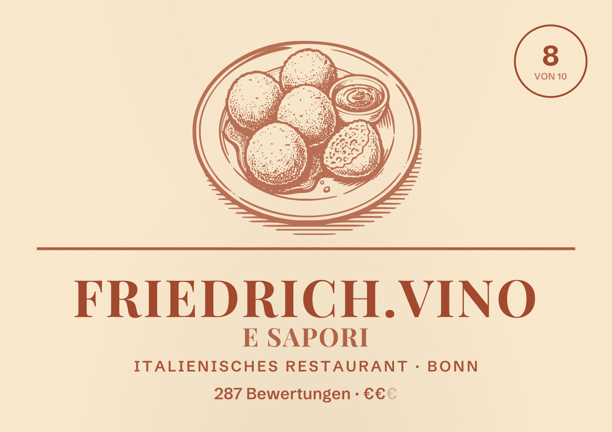 Illustriertes Poster von friedrich.vino e sapori, Italienisches Restaurant in Bonn: Gästebewertung 8 von 10 aus 287 Bewertungen
