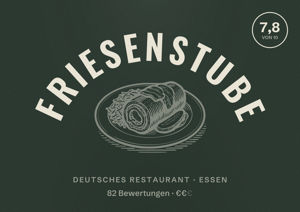 Illustriertes Poster von Friesenstube, Deutsches Restaurant in Essen: Bewertung 7,8 von 10 aus 82 Bewertungen, Preisniveau €€