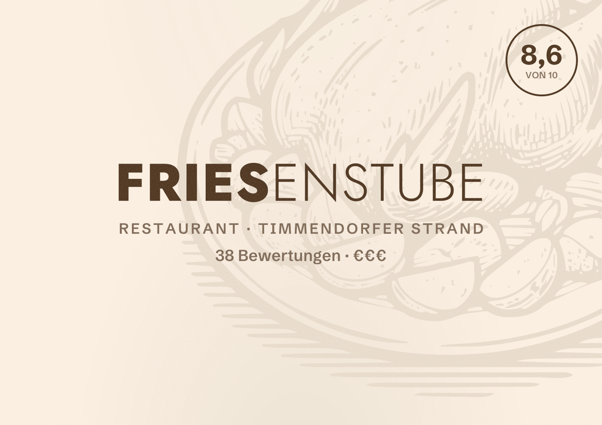 Illustriertes Poster von Friesenstube, Restaurant in Timmendorfer Strand: Bewertung 8,6 von 10 aus 38 Bewertungen, Preisniveau €€€