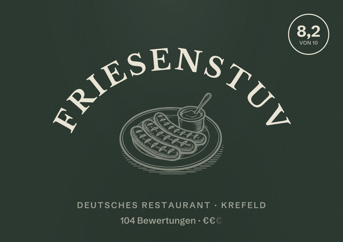 Illustriertes Poster von Friesenstuv, Deutsches Restaurant in Krefeld: Gästebewertung 8,1 von 10 aus 104 Bewertungen