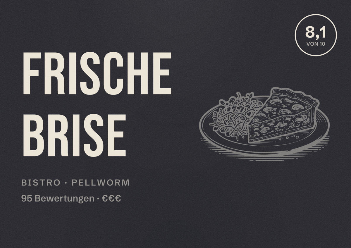 Illustriertes Poster von Frische Brise, Bistro in Pellworm: Bewertung 8,1 von 10 aus 95 Bewertungen, Preisniveau €€€