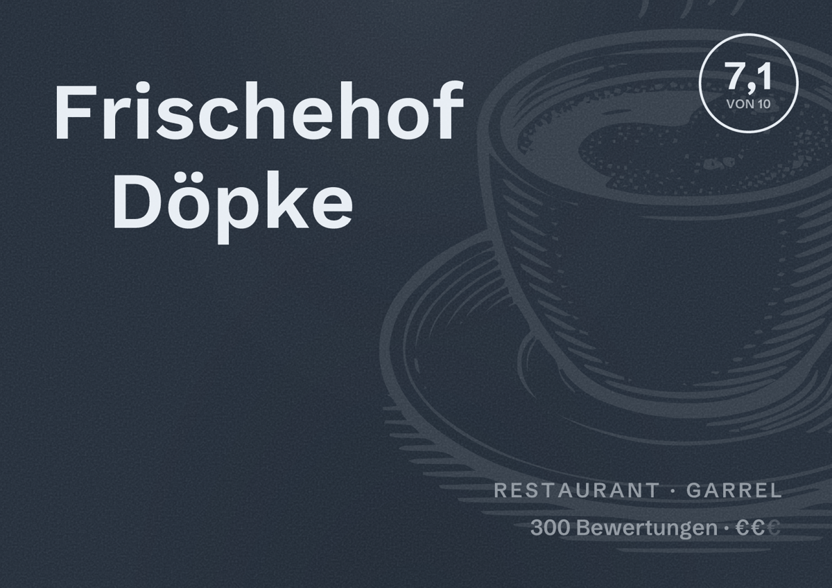 Illustriertes Poster von Frischehof Döpke, Restaurant in Garrel: Bewertung 7,1 von 10 aus 300 Bewertungen, Preisniveau €€