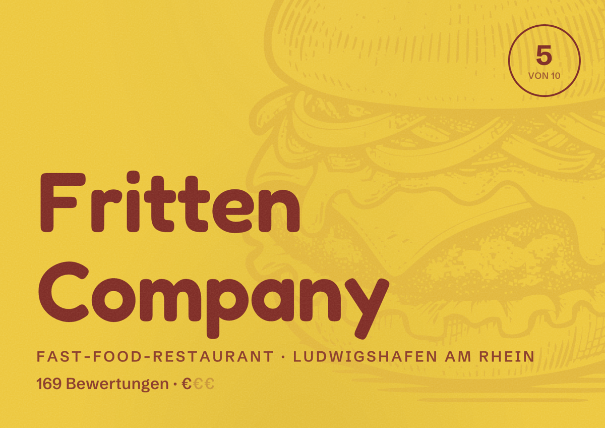 Illustriertes Poster von Fritten Company, Fast-Food-Restaurant in Ludwigshafen am Rhein: Bewertung 5 von 10 aus 169 Bewertungen, Preisniveau €