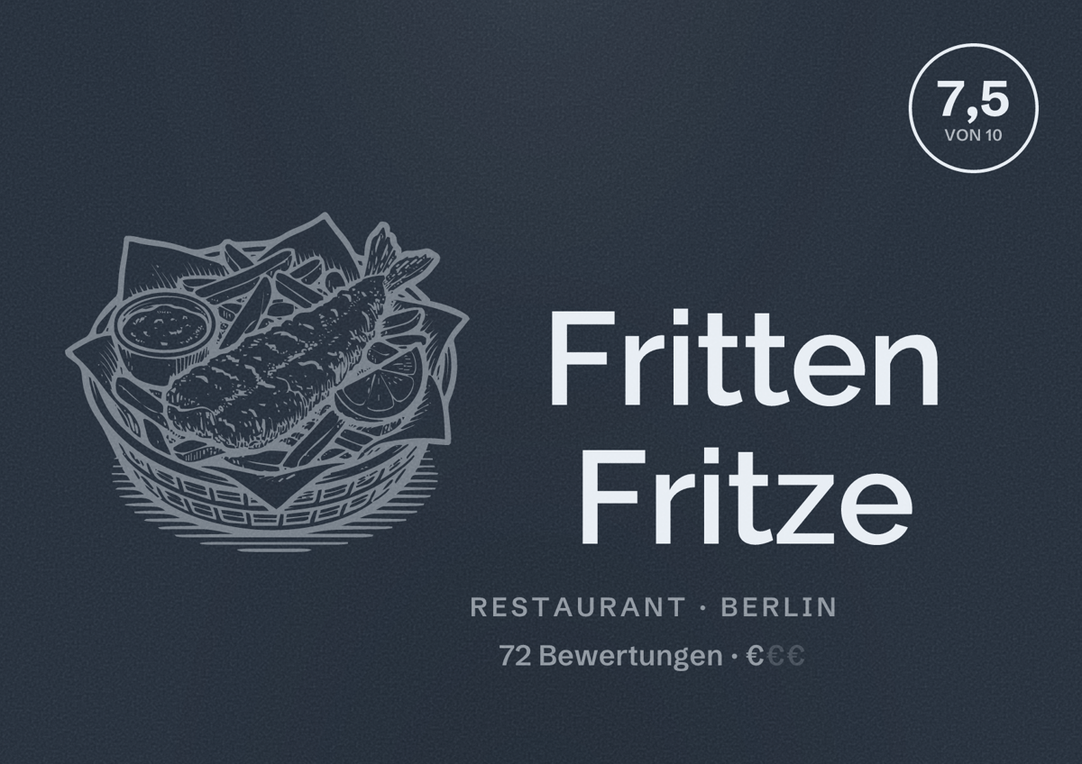 Illustriertes Poster von Fritten Fritze, Restaurant in Berlin: Bewertung 7,5 von 10 aus 72 Bewertungen, Preisniveau €