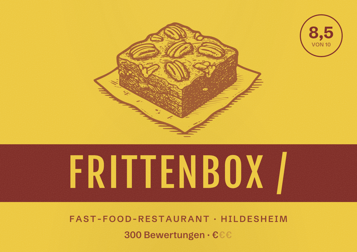Illustriertes Poster von Frittenbox /, Fast-Food-Restaurant in Hildesheim: Bewertung 8,5 von 10 aus 300 Bewertungen, Preisniveau €
