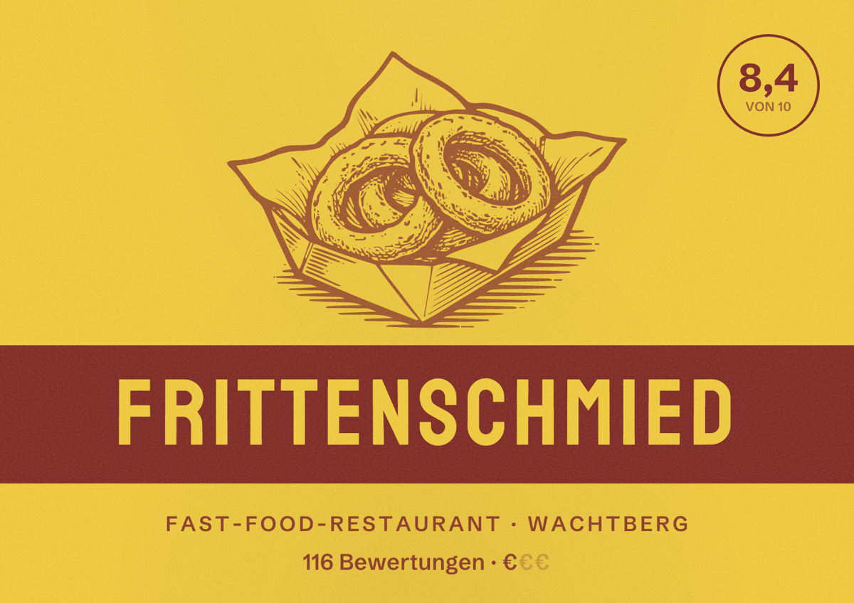 Illustriertes Poster von Frittenschmied, Fast-Food-Restaurant in Wachtberg: Bewertung 8,4 von 10 aus 116 Bewertungen, Preisniveau €