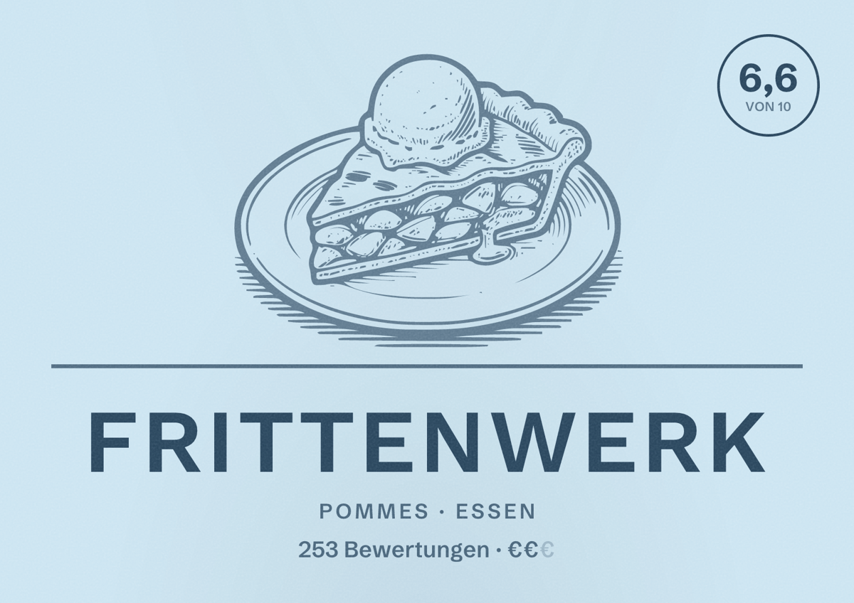 Illustriertes Poster von Frittenwerk, Pommes in Essen: Bewertung 6,6 von 10 aus 253 Bewertungen, Preisniveau €€