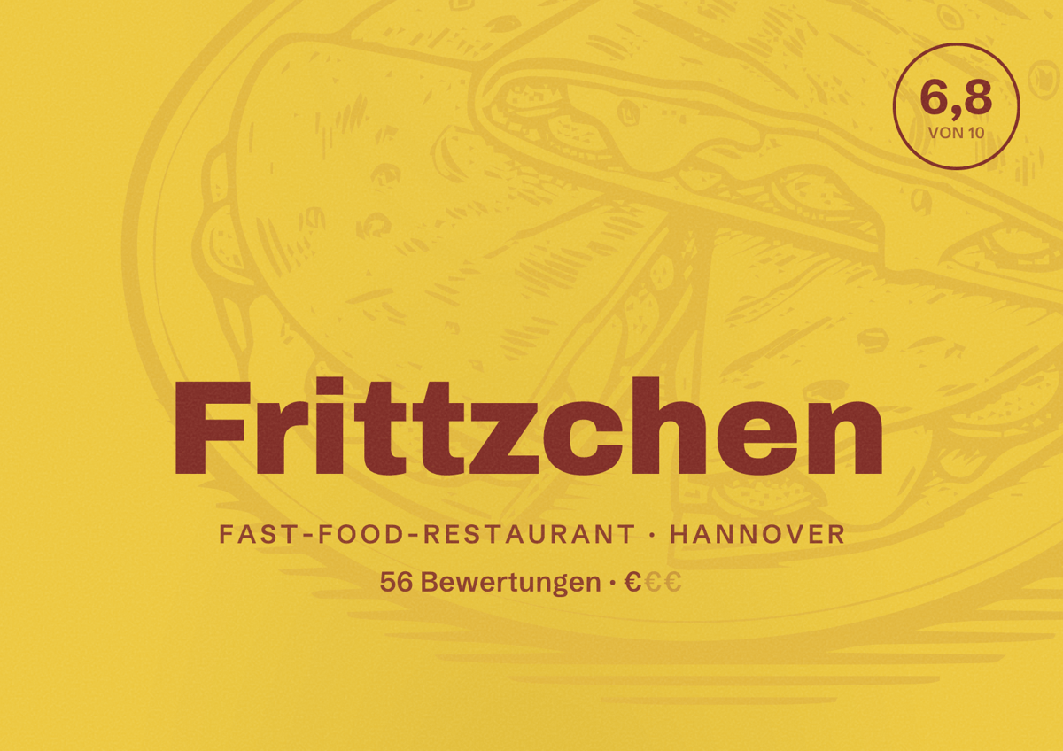 Illustriertes Poster von Frittzchen, Fast-Food-Restaurant in Hannover: Bewertung 6,8 von 10 aus 56 Bewertungen, Preisniveau €