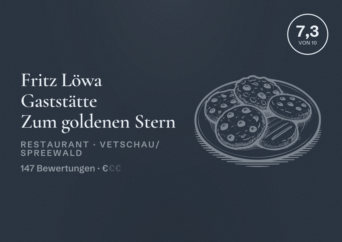 Illustriertes Poster von Fritz Löwa Gaststätte Zum goldenen Stern, Restaurant in Vetschau/Spreewald: Bewertung 7,3 von 10 aus 147 Bewertungen, Preisniveau €