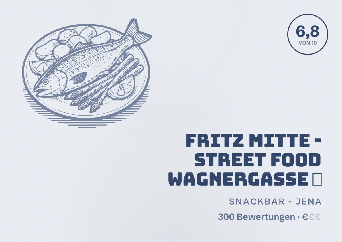 Illustriertes Poster von Fritz Mitte - Street Food Wagnergasse 🥇, Snackbar in Jena: Bewertung 6,8 von 10 aus 300 Bewertungen, Preisniveau €