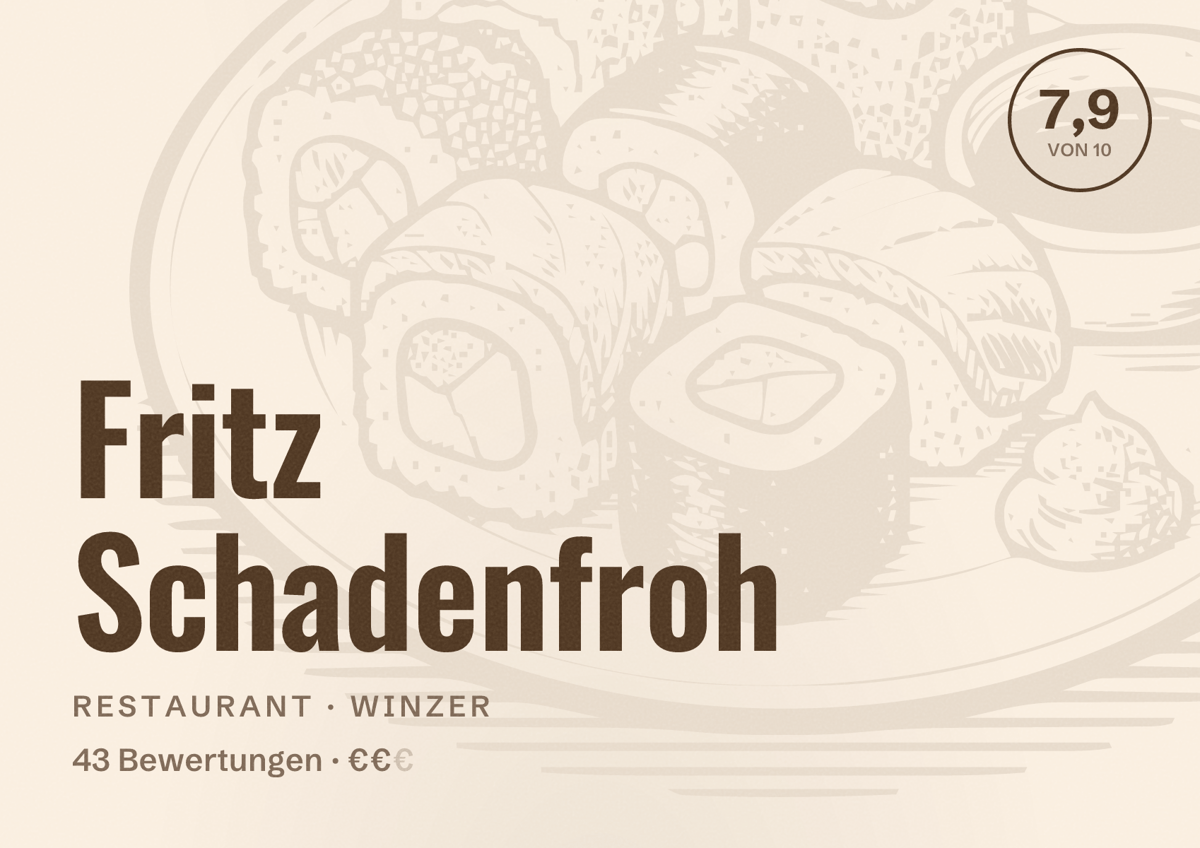 Illustriertes Poster von Fritz Schadenfroh, Restaurant in Winzer: Bewertung 7,9 von 10 aus 43 Bewertungen, Preisniveau €€