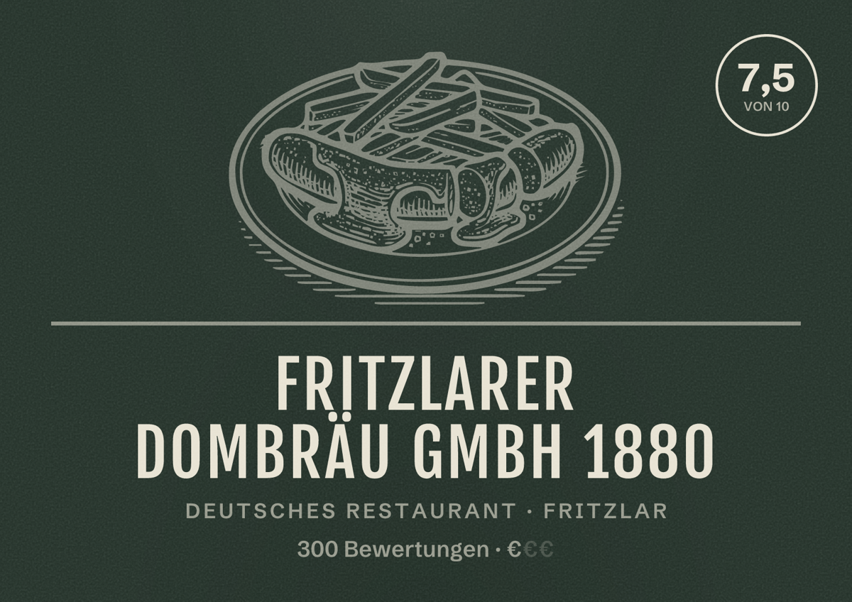 Illustriertes Poster von Fritzlarer Dombräu GmbH 1880, Deutsches Restaurant in Fritzlar: Bewertung 7,5 von 10 aus 300 Bewertungen, Preisniveau €