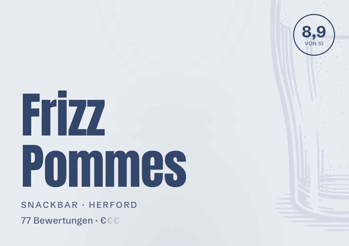 Illustriertes Poster von Frizz Pommes, Snackbar in Herford: Bewertung 8,9 von 10 aus 77 Bewertungen, Preisniveau €