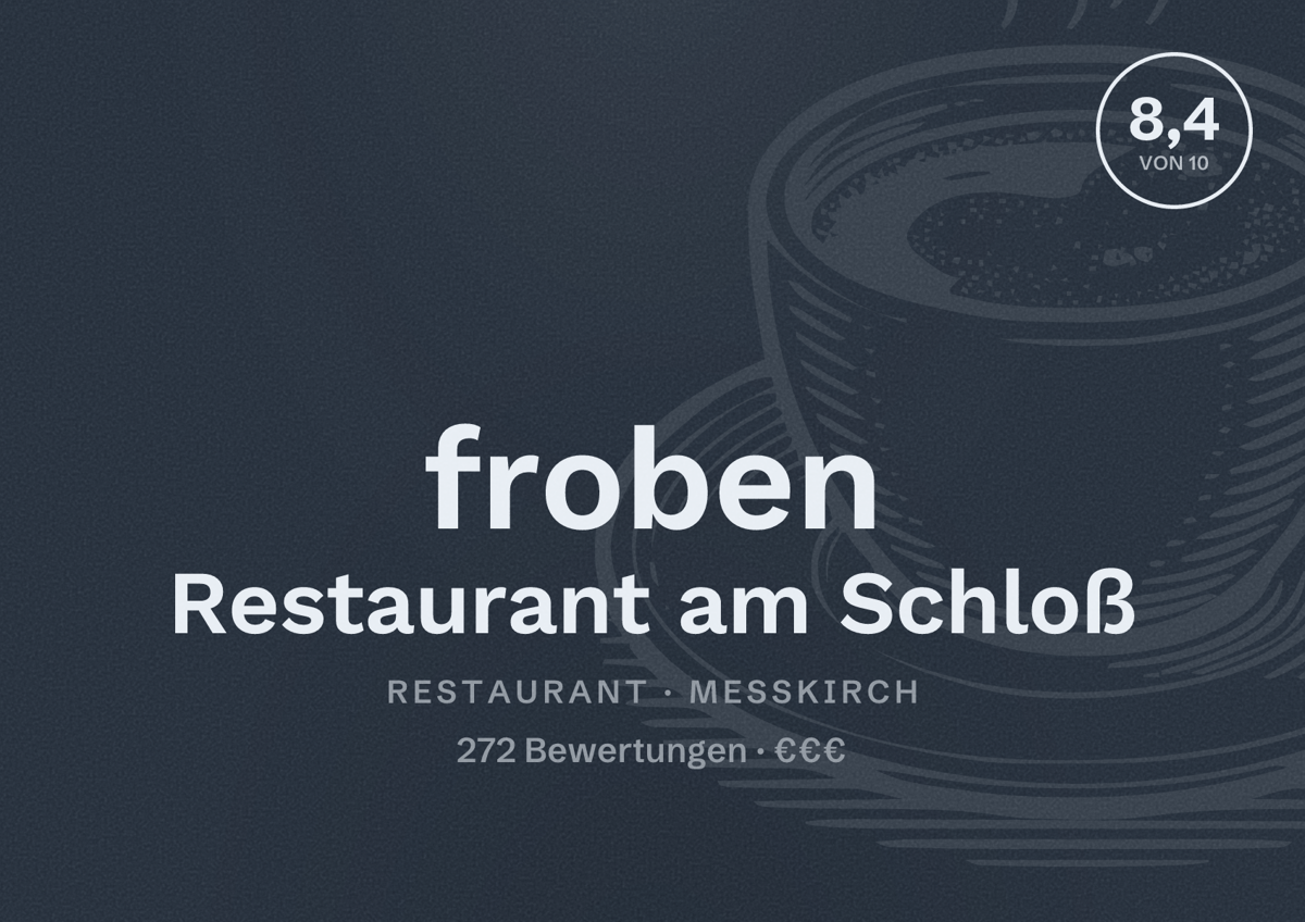 Illustriertes Poster von froben Restaurant am Schloß, Restaurant in Messkirch: Bewertung 8,4 von 10 aus 272 Bewertungen, Preisniveau €€€