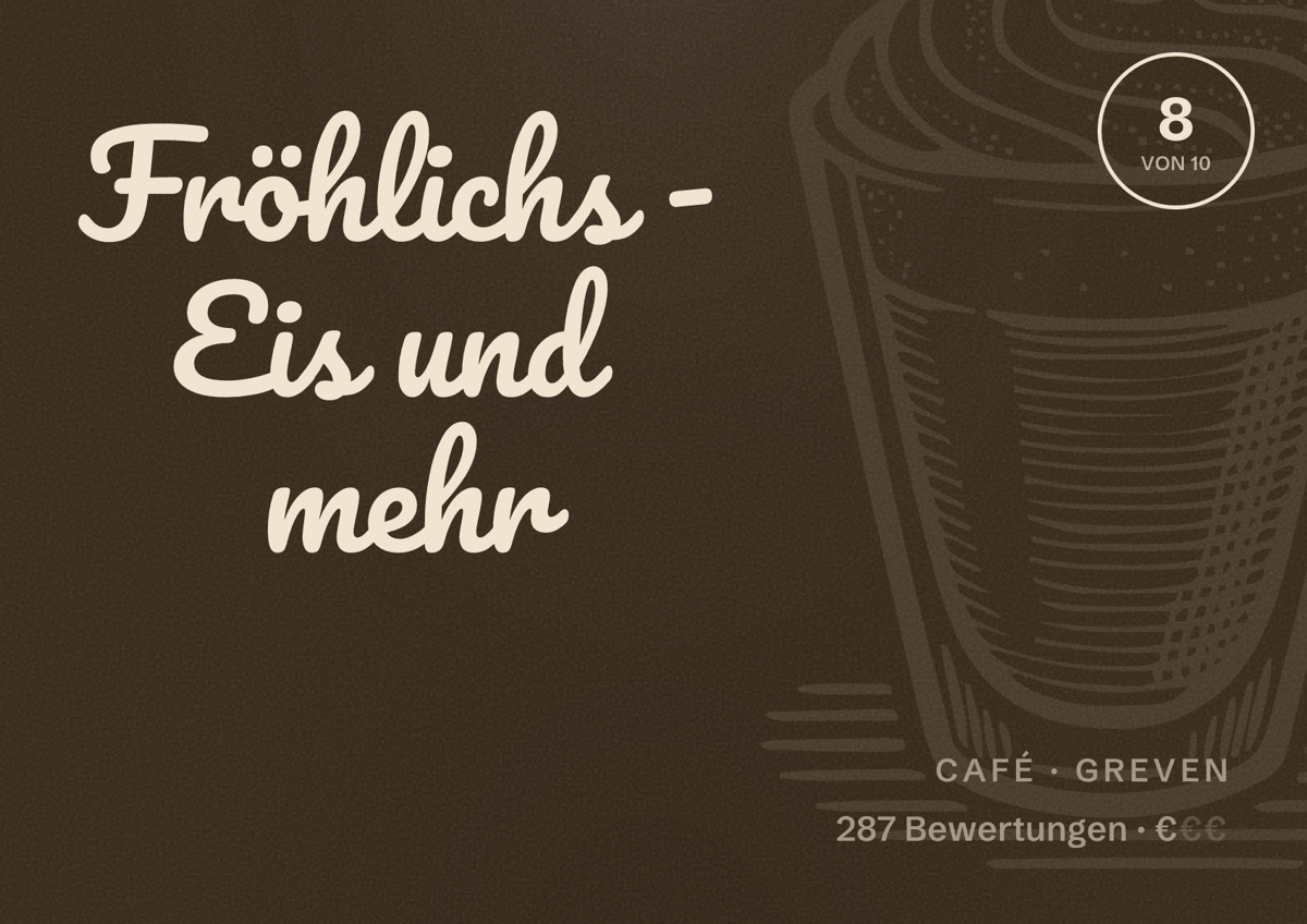 Illustriertes Poster von Fröhlichs - Eis und mehr, Café in Greven: Bewertung 8 von 10 aus 287 Bewertungen, Preisniveau €