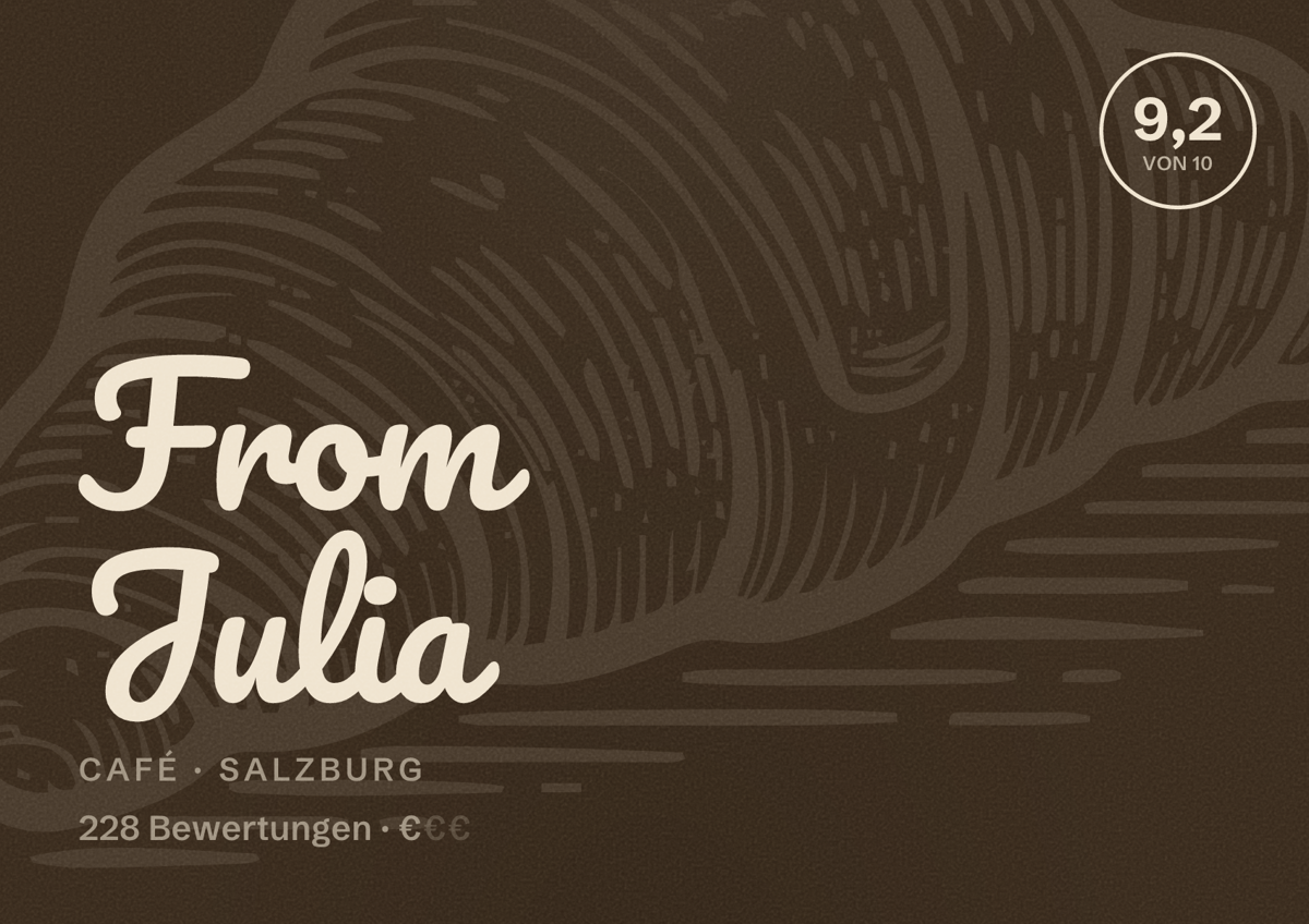 Illustriertes Poster von From Julia, Café in Salzburg: Bewertung 9,2 von 10 aus 228 Bewertungen, Preisniveau €