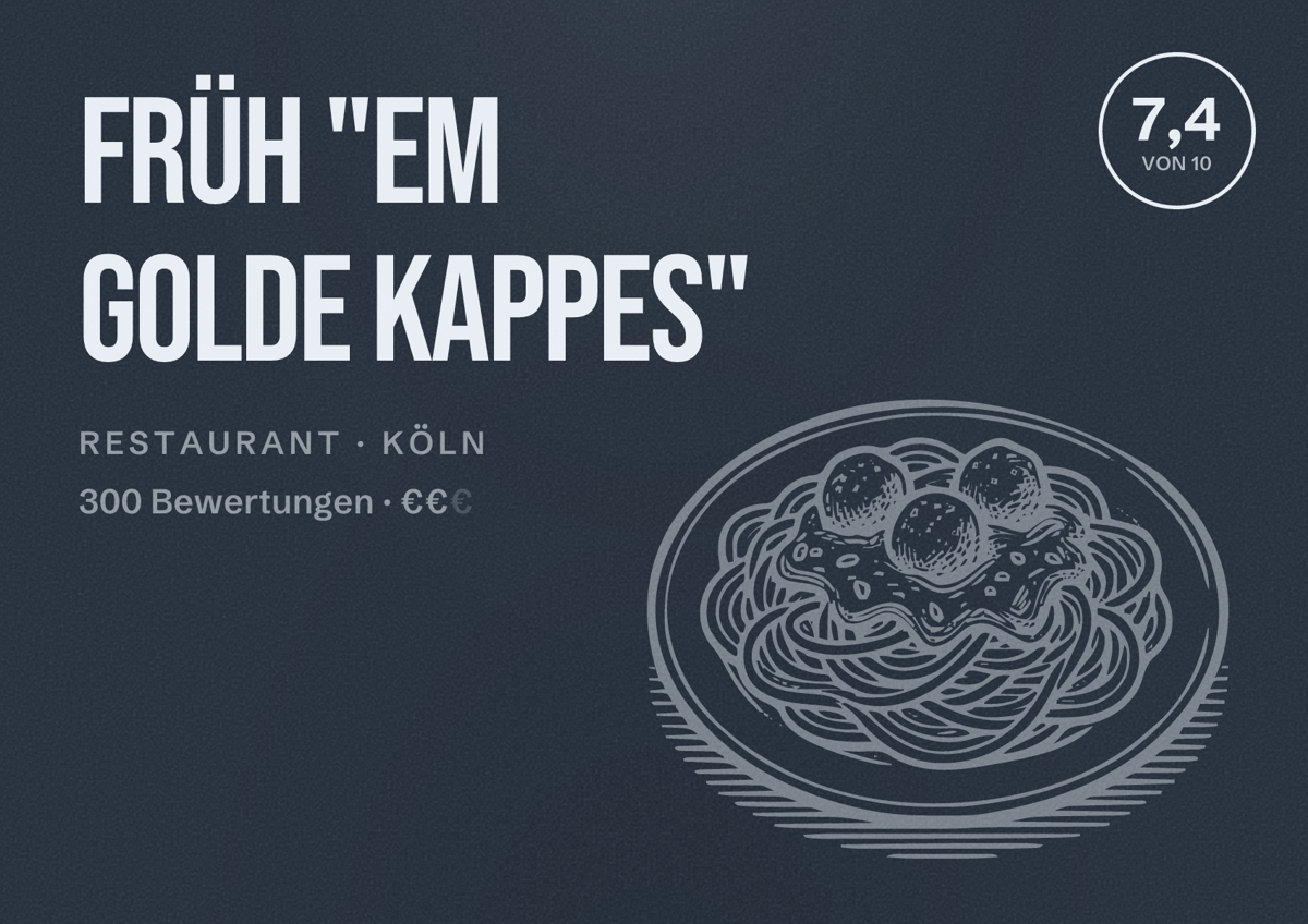 Illustriertes Poster von FRÜH "Em Golde Kappes", Restaurant in Köln: Bewertung 7,4 von 10 aus 300 Bewertungen, Preisniveau €€