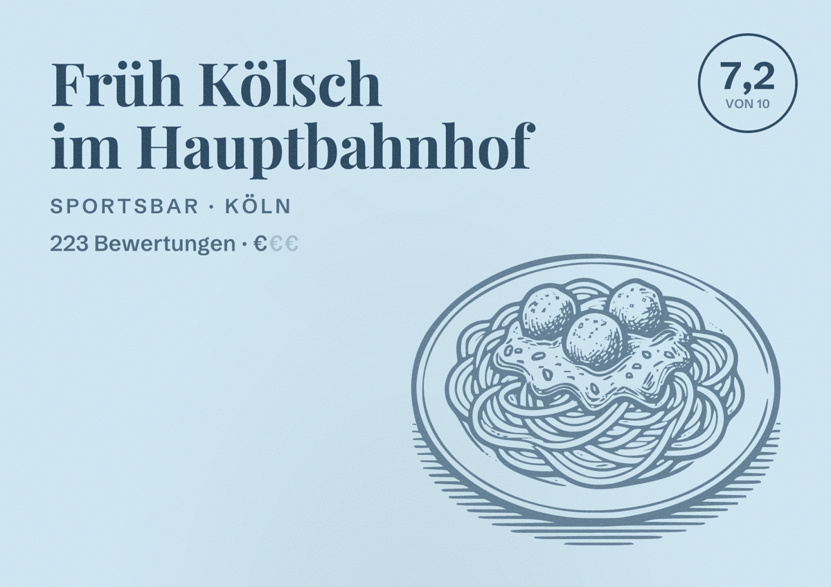 Illustriertes Poster von Früh Kölsch im Hauptbahnhof, Sportsbar in Köln: Bewertung 7,2 von 10 aus 223 Bewertungen, Preisniveau €