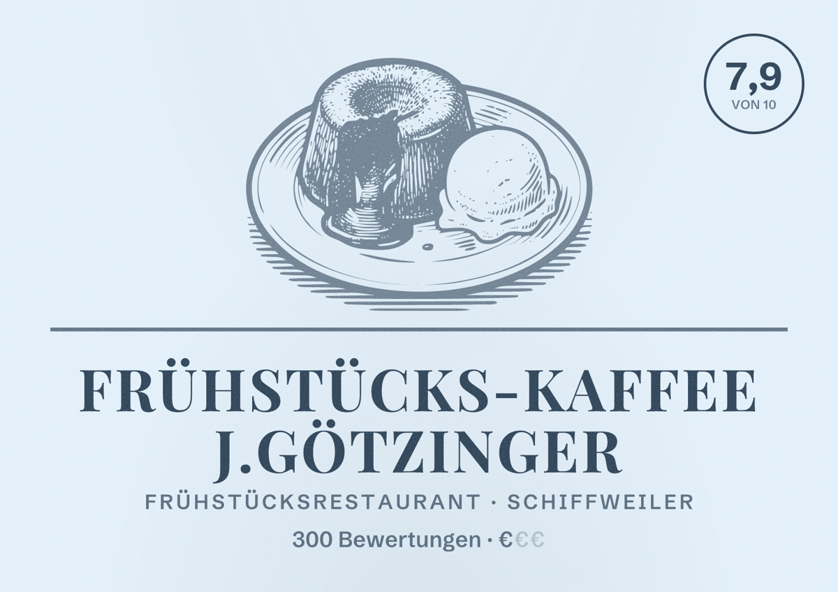 Illustriertes Poster von Frühstücks-Kaffee J.Götzinger, Frühstücksrestaurant in Schiffweiler: Bewertung 7,9 von 10 aus 300 Bewertungen, Preisniveau €
