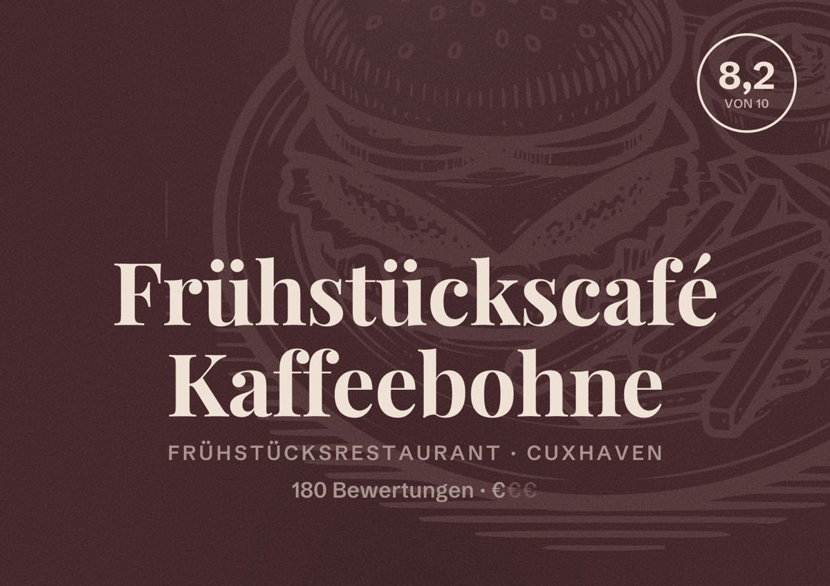 Illustriertes Poster von Frühstückscafé Kaffeebohne, Frühstücksrestaurant in Cuxhaven: Bewertung 8,2 von 10 aus 180 Bewertungen, Preisniveau €