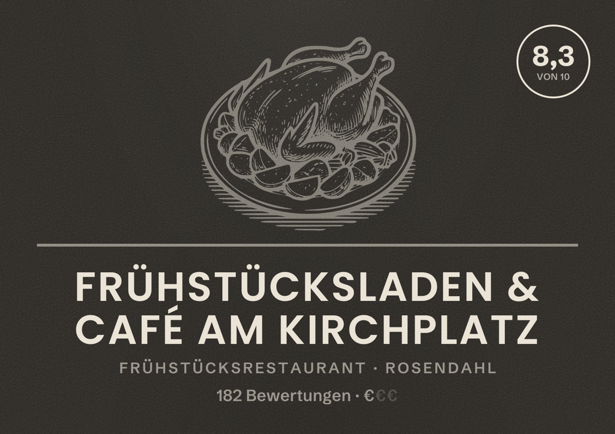 Illustriertes Poster von Frühstücksladen & Café am Kirchplatz, Frühstücksrestaurant in Rosendahl: Bewertung 8,3 von 10 aus 182 Bewertungen, Preisniveau €