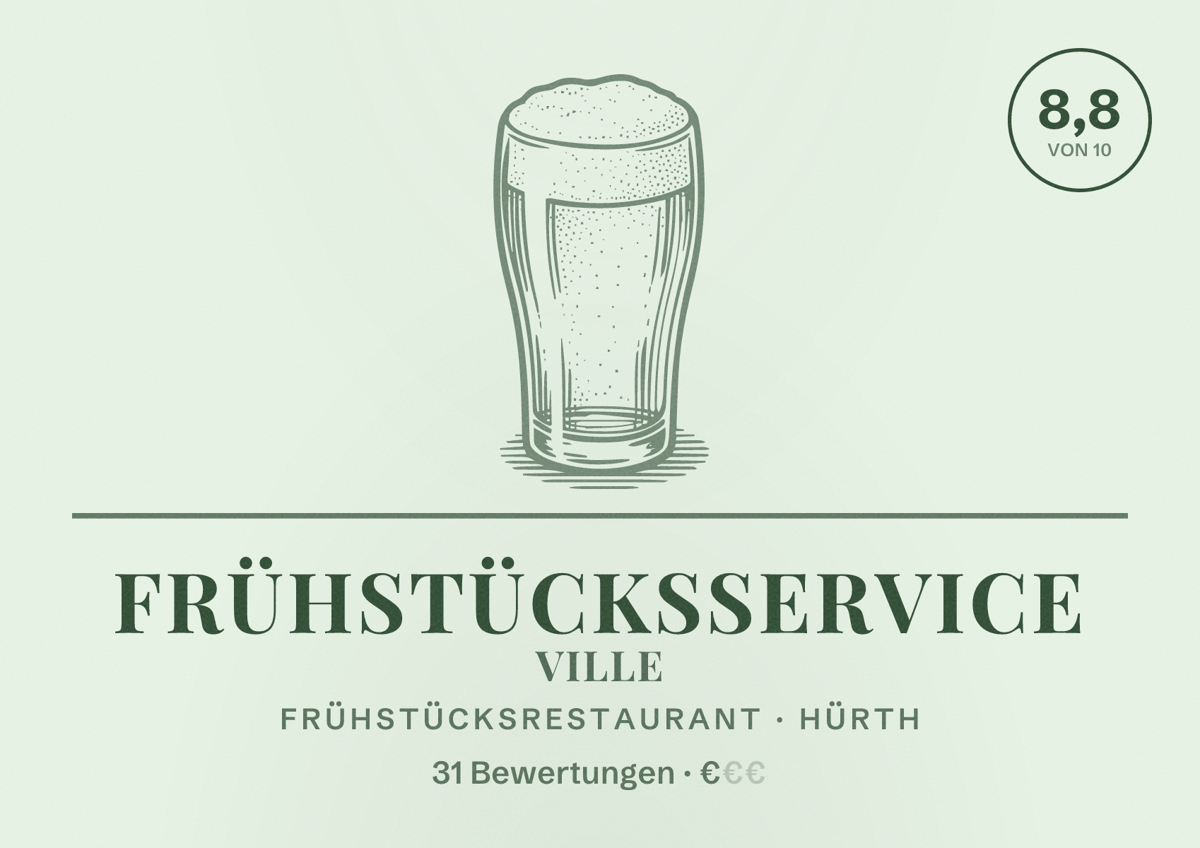 Illustriertes Poster von Frühstücksservice Ville, Frühstücksrestaurant in Hürth: Bewertung 8,8 von 10 aus 31 Bewertungen, Preisniveau €