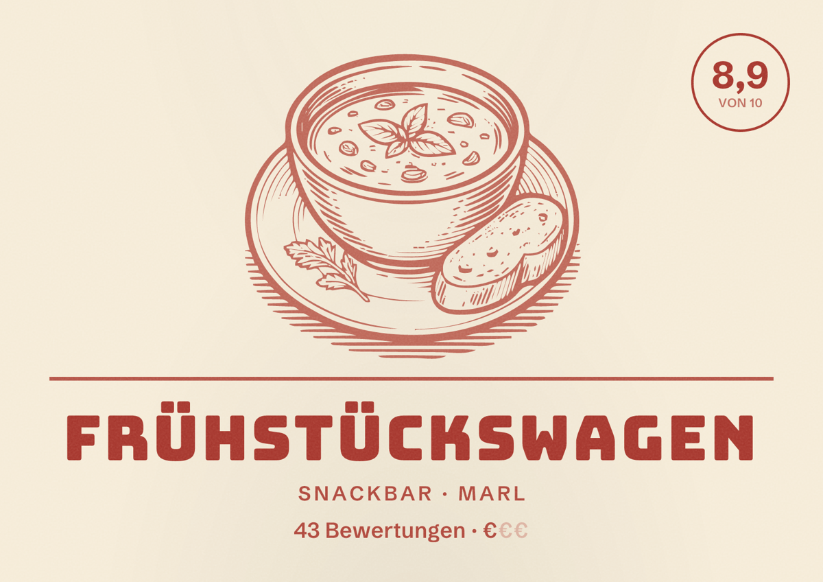 Illustriertes Poster von Frühstückswagen, Snackbar in Marl: Gästebewertung 8,9 von 10 aus 43 Bewertungen