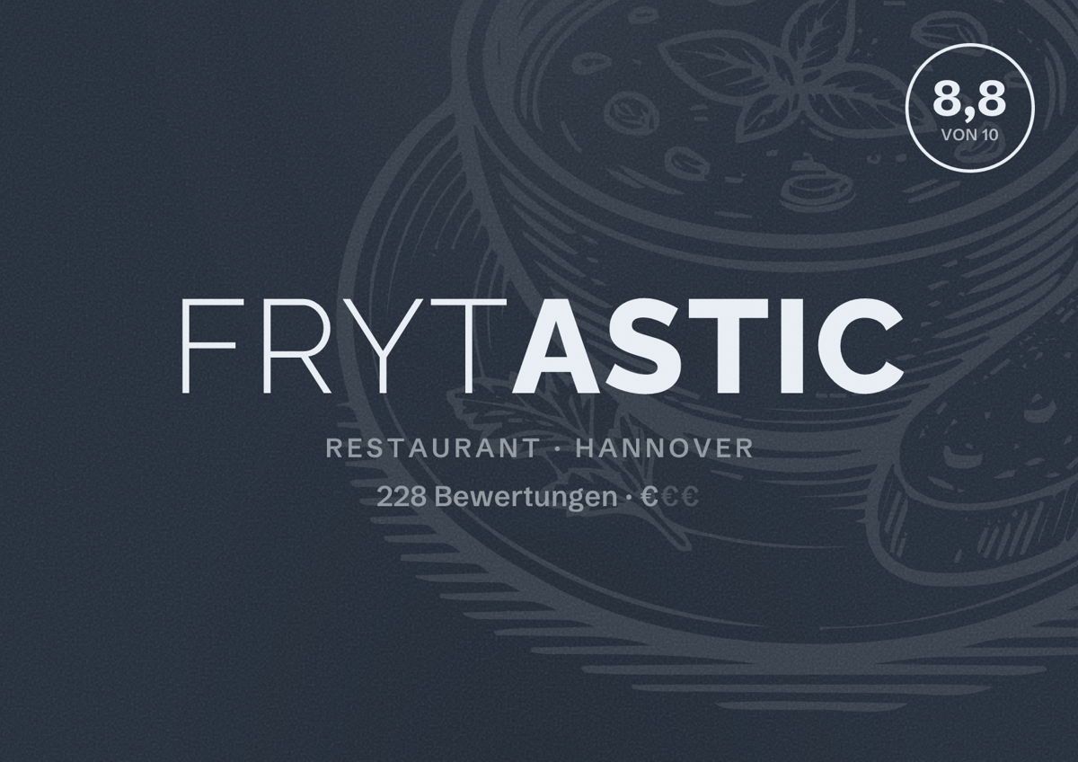 Illustriertes Poster von Frytastic, Restaurant in Hannover: Bewertung 8,8 von 10 aus 228 Bewertungen, Preisniveau €