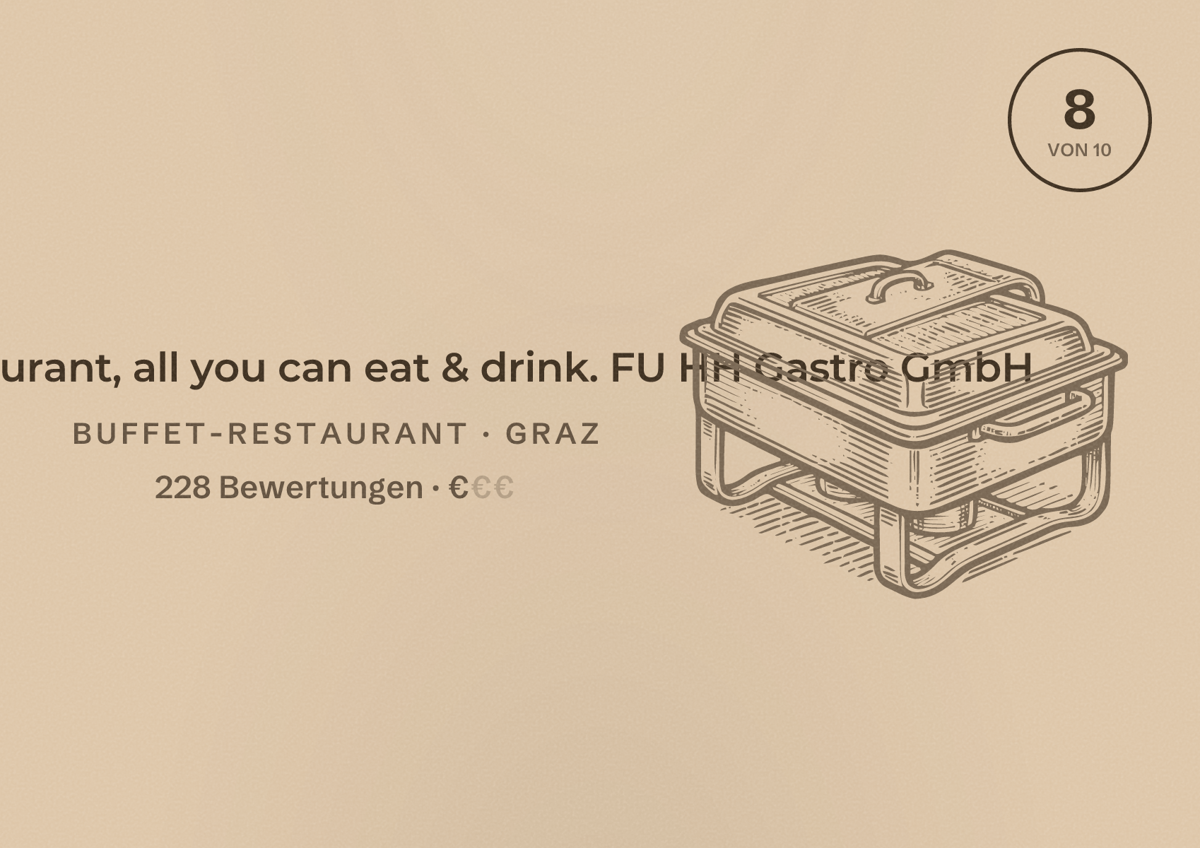 Illustriertes Poster von FU Asia Restaurant, all you can eat & drink. FU HH Gastro GmbH, Buffet-Restaurant in Graz: Bewertung 8 von 10 aus 228 Bewertungen, Preisniveau €