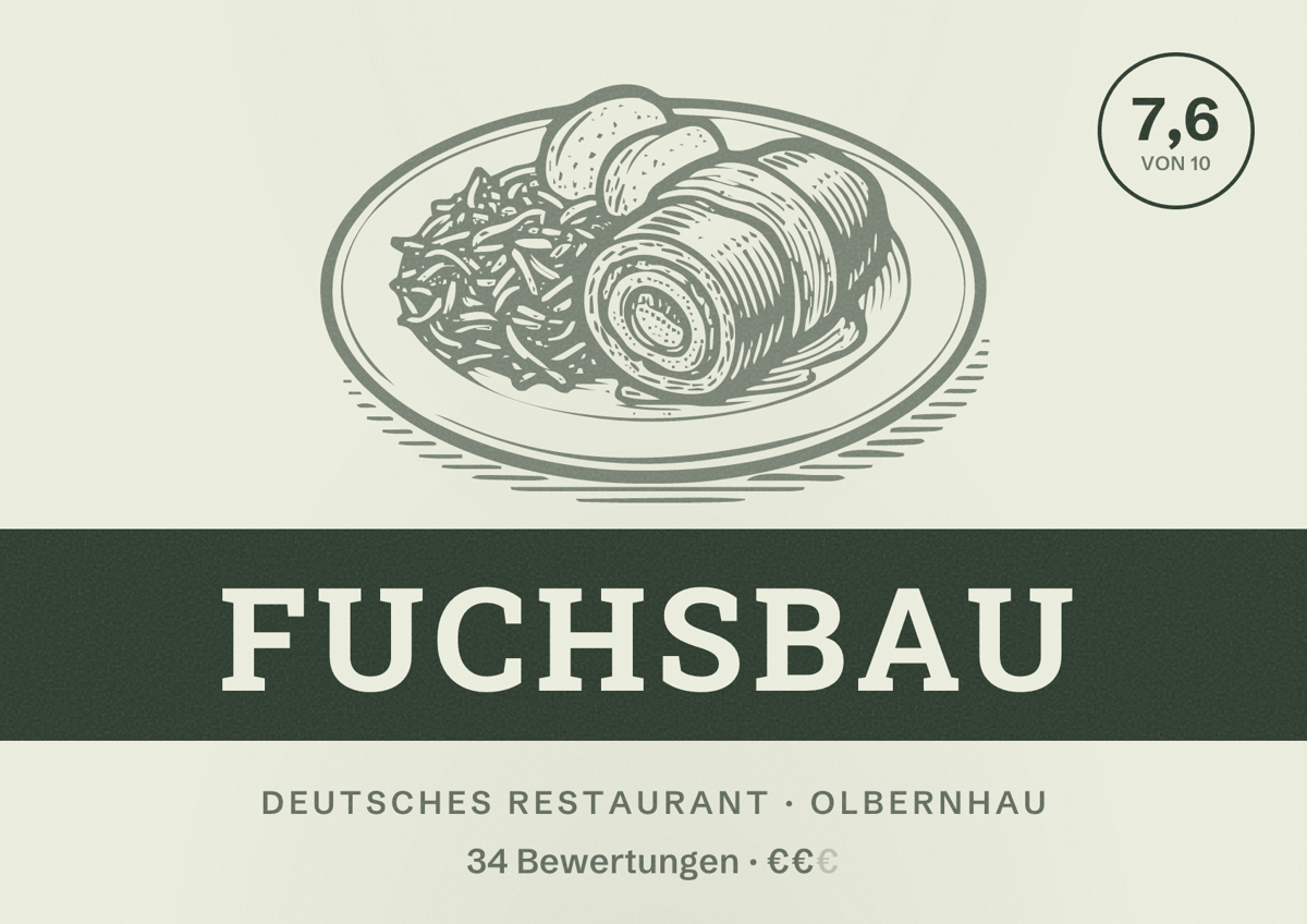 Illustriertes Poster von Fuchsbau, Deutsches Restaurant in Olbernhau: Bewertung 7,6 von 10 aus 34 Bewertungen, Preisniveau €€