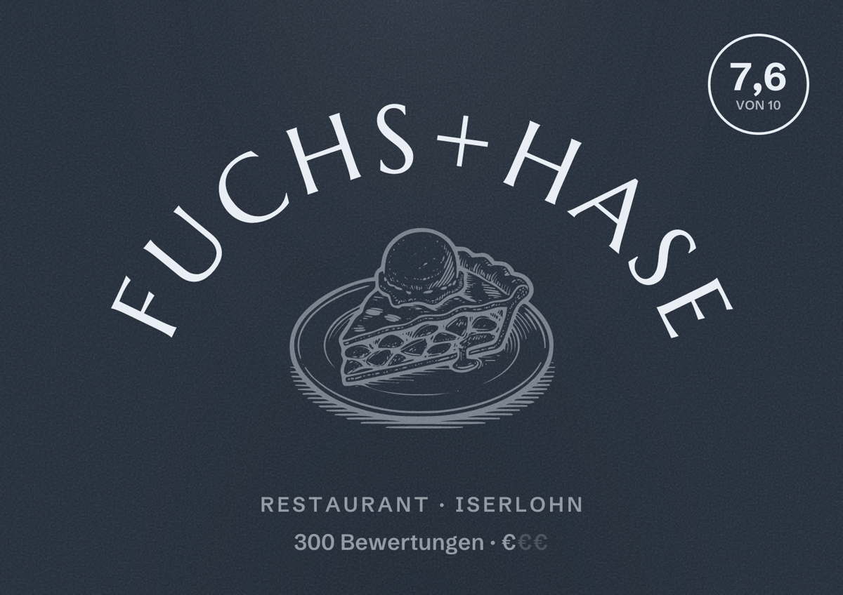 Illustriertes Poster von fuchs+hase, Restaurant in Iserlohn: Bewertung 7,6 von 10 aus 300 Bewertungen, Preisniveau €