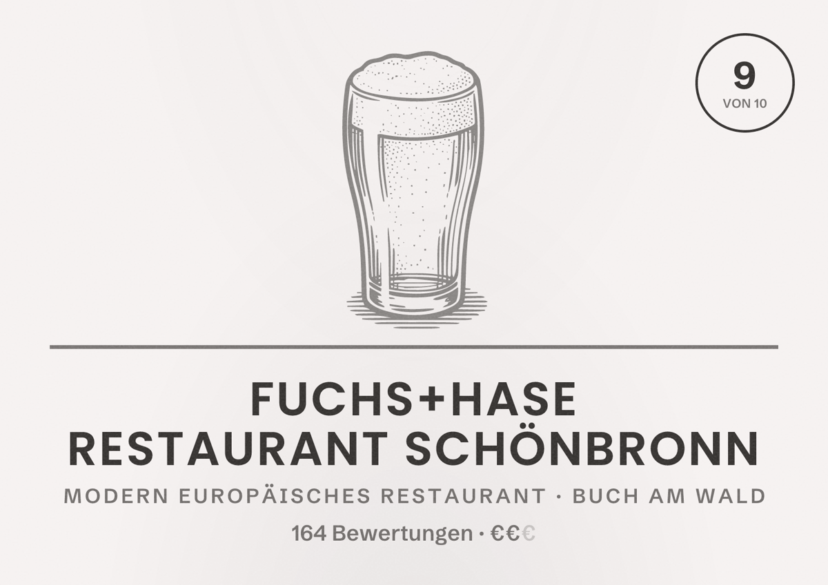 Illustriertes Poster von fuchs+hase Restaurant Schönbronn, Modern europäisches Restaurant in Buch am Wald: Bewertung 9 von 10 aus 164 Bewertungen, Preisniveau €€