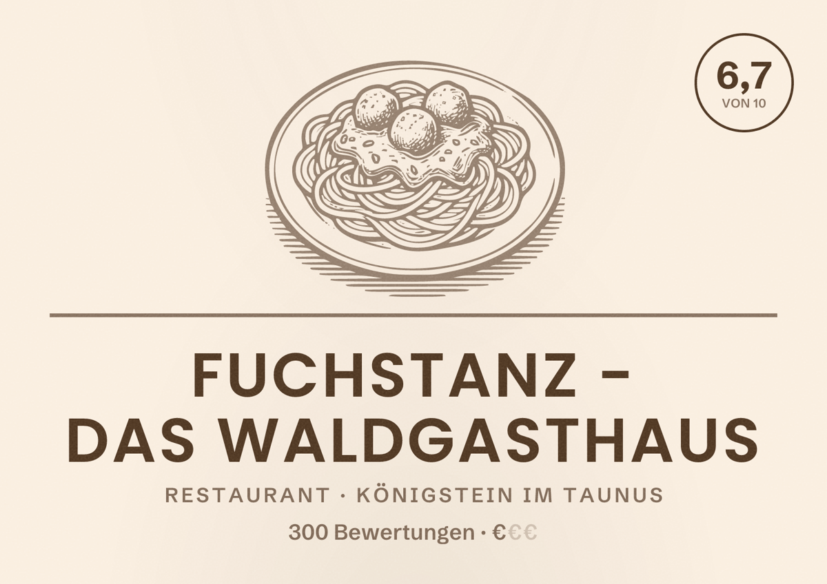 Illustriertes Poster von Fuchstanz - Das Waldgasthaus, Restaurant in Königstein im Taunus: Bewertung 6,7 von 10 aus 300 Bewertungen, Preisniveau €