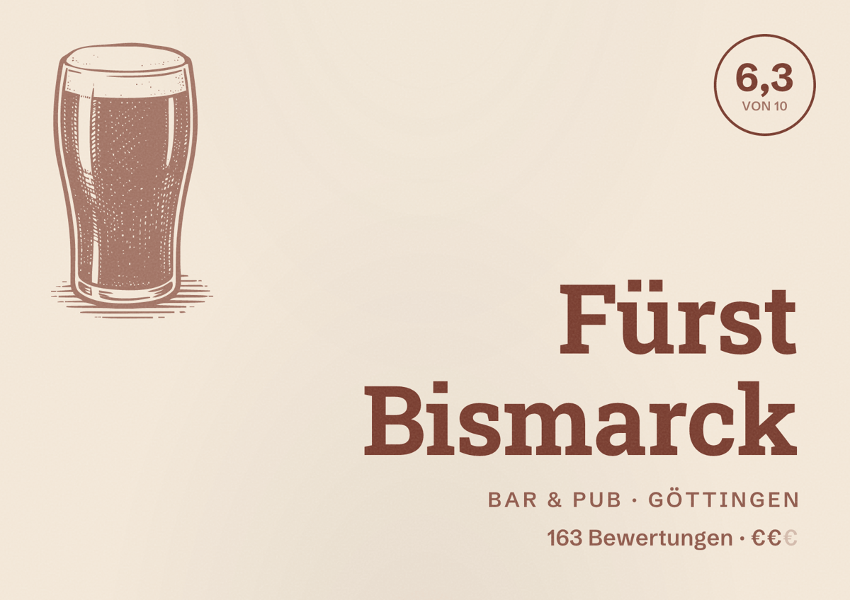 Illustriertes Poster von Fürst Bismarck, Bar & Pub in Göttingen: Bewertung 6,3 von 10 aus 163 Bewertungen, Preisniveau €€