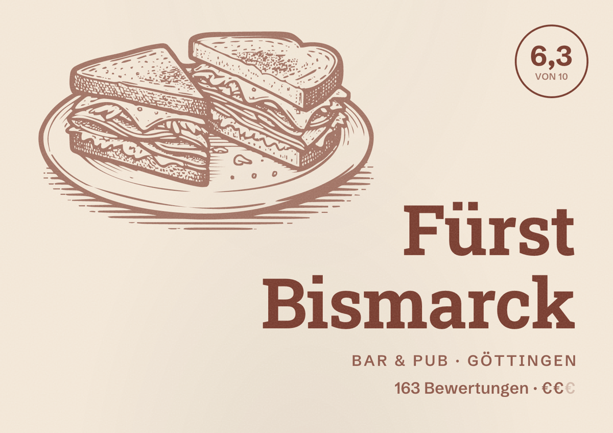 Illustriertes Poster von Fürst Bismarck, Bar & Pub in Göttingen: Bewertung 6,3 von 10 aus 163 Bewertungen, Preisniveau €€