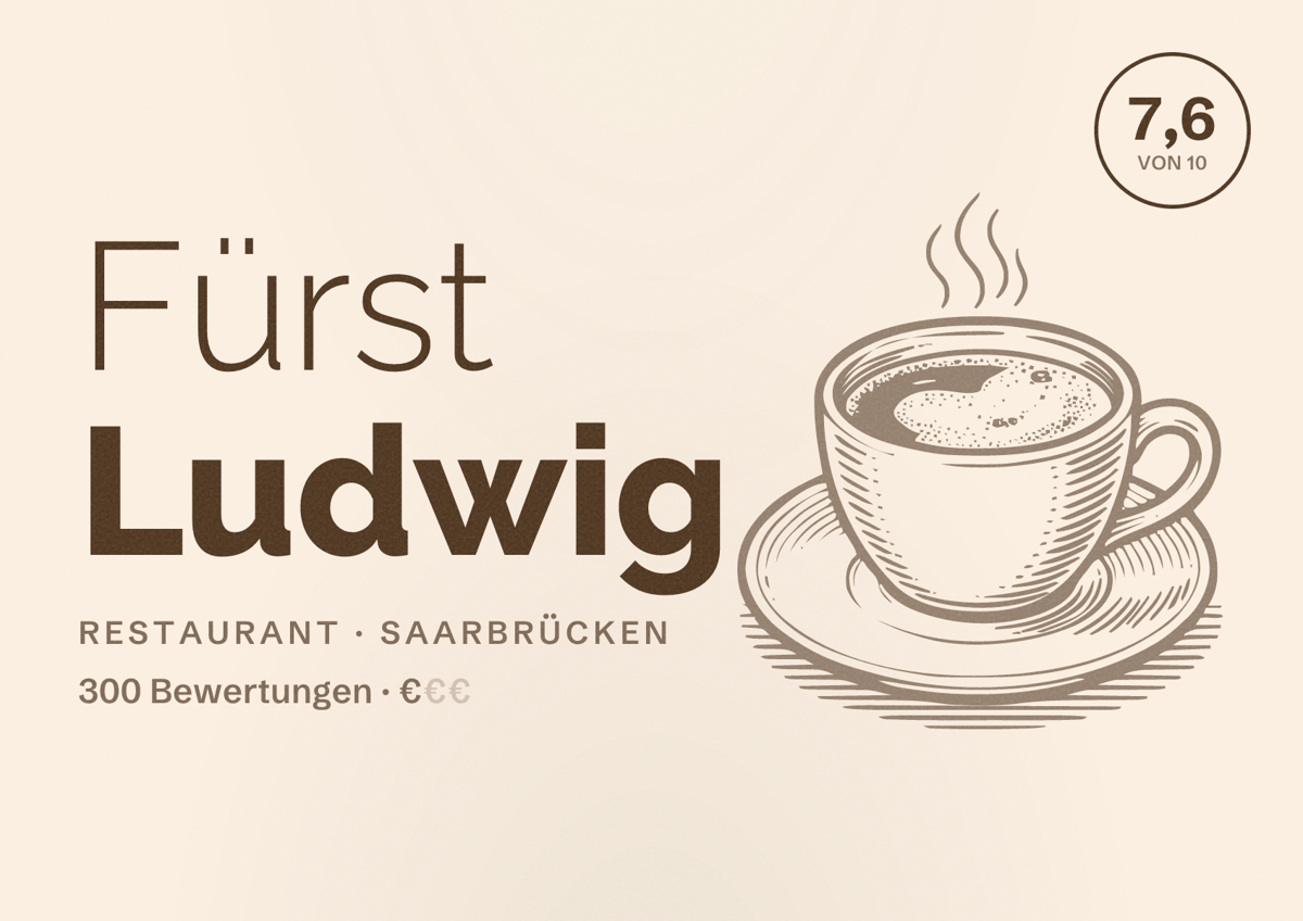 Illustriertes Poster von Fürst Ludwig, Restaurant in Saarbrücken: Bewertung 7,6 von 10 aus 300 Bewertungen, Preisniveau €