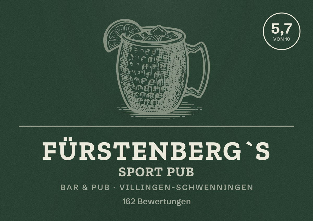 Illustriertes Poster von Fürstenberg`s Sport Pub, Bar & Pub in Villingen-Schwenningen: Bewertung 5,7 von 10 aus 162 Bewertungen