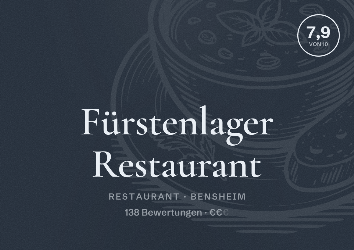 Illustriertes Poster von Fürstenlager Restaurant, Restaurant in Bensheim: Bewertung 7,9 von 10 aus 138 Bewertungen, Preisniveau €€