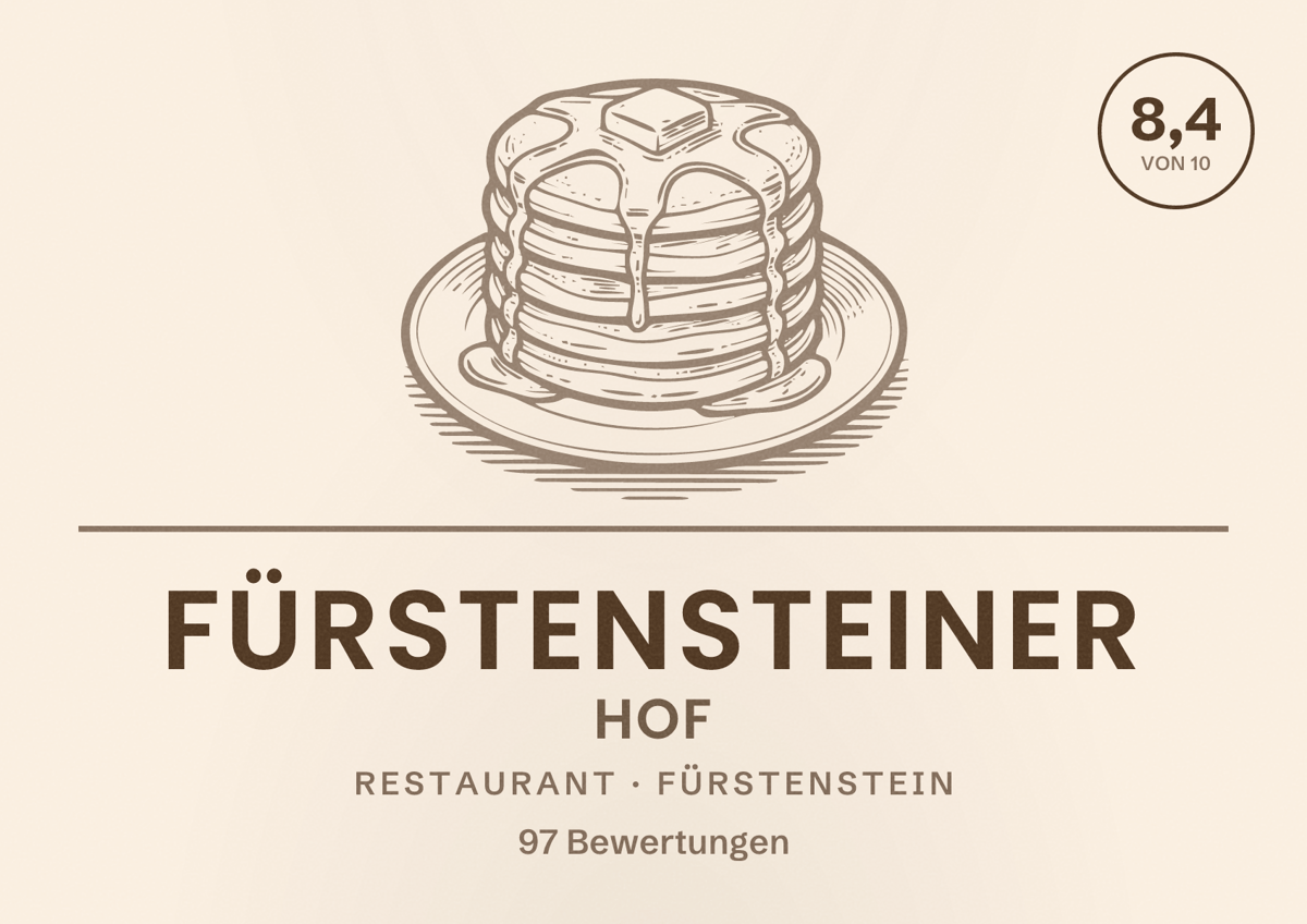 Illustriertes Poster von Fürstensteiner Hof, Restaurant in Fürstenstein: Bewertung 8,4 von 10 aus 97 Bewertungen
